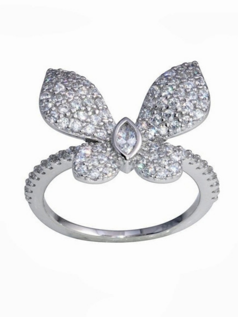 Sterling Silver 925 Rhodium Plated Butterfly Clear CZ Ring